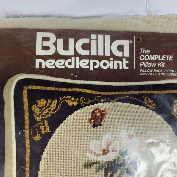 Vtg Bucilla Needlepoint Pillow Kit 4277 "Oriental Blossoms" Opened Package - Picture 4 of 11